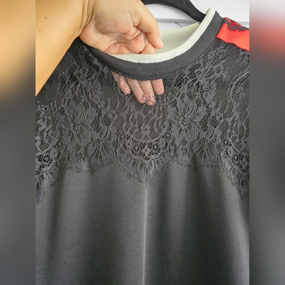 041. Pinko Buono Black/Lace/Red Striped Mini Dress - Picture 3 of 6